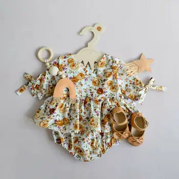 0-24M Jaundzimušais mazulis Baby Meiteņu Drēbes Vasarai ar Īsām Piedurknēm Kokvilnas Ziedu Bodysuit Elegants Ruffles Kleita Sunsuit Cute Apģērbs