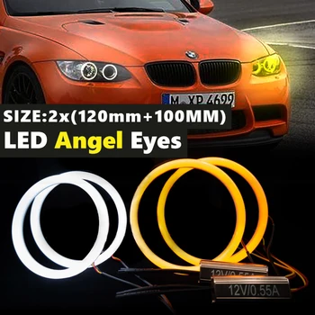 1 IESTATIET Dual krāsa Balta, Dzeltena Kokvilnas gaismas LED Angel Eyes Komplektu Halo Gredzeni dienas gaitas lukturi BMW E92 E93 E90, E91 E81 E82 E87 E88 Auto-stils