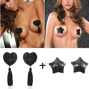 1 Pāri Krūšu Uzlīmes Sievietes Sexy Sequin Dzelksnis Aptver Ar Pušķi Krūts Krūšturis Sirds Formas Krūšu Uzlīmes Dzimuma Produktu Vairumtirdzniecība