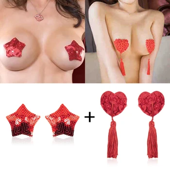 1 Pāri Krūšu Uzlīmes Sievietes Sexy Sequin Dzelksnis Aptver Ar Pušķi Krūts Krūšturis Sirds Formas Krūšu Uzlīmes Dzimuma Produktu Vairumtirdzniecība