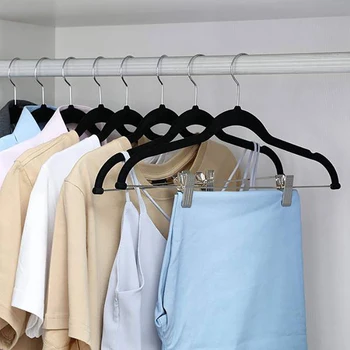 10 Pack Drēbju Pakaramie ar stiprinājumiem Melnā Samta Bikšu Izmantot Svārki un Apģērbu Pakaramā Bikses Pakaramais Ultra Plānas Ne Slīdēšanas
