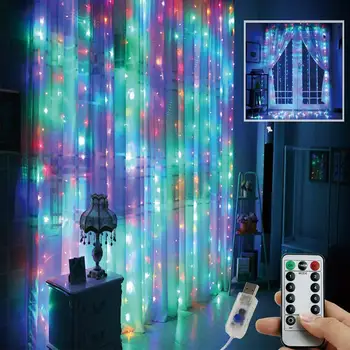 100/200/300 LED Puse Kāzu Aizkaru Pasaku Gaismas USB String Light w/Tālvadības pults