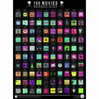 100 FILMAS -- Scratch OFF KAUSU SARAKSTĀ plakātu Nulles Pēdējo Vēlēšanos, Plakātu, Zelta, sudraba