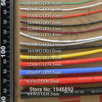 100 metru (328ft) 22AWG augstas temperatūras pretestību, Elastīgu silikona vads alvotas vara stieples RC strāvas vads Elektronisko kabelis