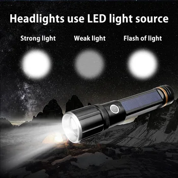 10000LM Spilgti Saules/ USB Uzlādes LED Lukturīti Izmantot 18650 Akumulatoru Uzlādējams Rokas Gaismas Ūdensizturīgs Lāpu Kempings Lukturīti