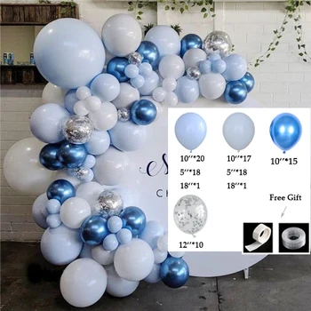 100gab Macaron Bāli Zils, Balts Metālisks zila gaisa Balonu Arkas Vainags Kāzu Birthyday Bērnu Duša Puse Fona Dekors Globos