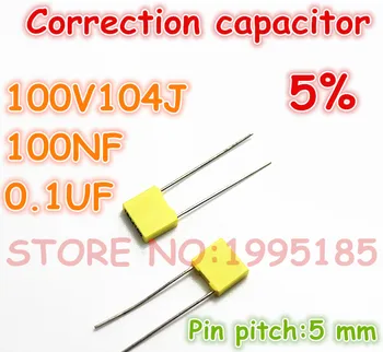 100pcs/daudz korekcija Kondensators 100V104J 100NF 0.1 UF 5% Metalizēta poliestera plēves kondensators Pin piķis 5 mm