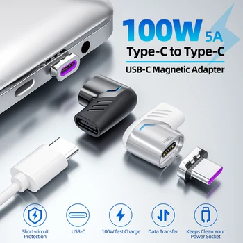 100W Elkoņa L Formas C Tipa Magnētiskie Adapteri USB C Magnēts Savienojumu Ātra Uzlāde Samsung Xiaomi USB C Tipo Lādētāju Coverters