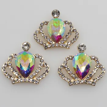 10pc sakausējuma Flatback zelta Princess Crown AB Krāsu Kristāla Rhinestone pogu, Dekori kāzām, Dzimšanas dienas svinībām diamante scrapbooking