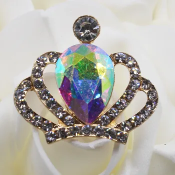 10pc sakausējuma Flatback zelta Princess Crown AB Krāsu Kristāla Rhinestone pogu, Dekori kāzām, Dzimšanas dienas svinībām diamante scrapbooking