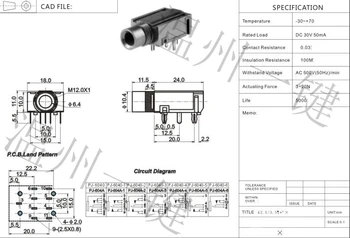10PCS PJ-604A Pin master audio jack switch 9 pin kontaktligzda 6.35 mm austiņu ligzda