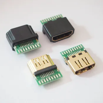 10set/daudz Zelta Pārklājumu HDMI Sieviešu Kontaktligzda Pieslēgvietas Tips ar PCB Kuģa ar shell