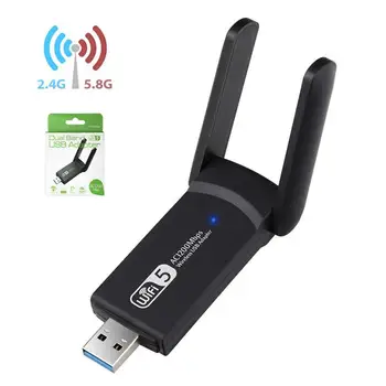 1200Mbps Bezvadu mini USB Tīkla Karte USB3.0 Dual Band 2.4 G Wifi Uztvērēju&Wireless Adapteri PC Ar dubultu Antenas