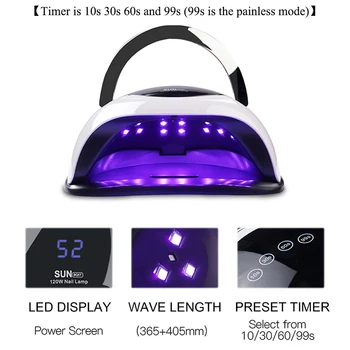 120W lieljaudas Nagu Žāvētājs Ātri Izārstēt Ātrums Gēla Gaismas Nagu Lampa LED UV Lampas Visu Veidu Želeja Ar Taimeri Un Viedo Sensoru