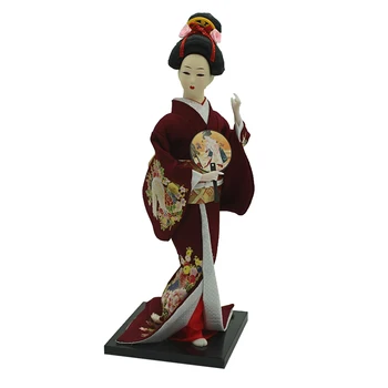 12inch Japāņu Kimono Geišas Kokeshi Lelli Rokdarbu Mājas Apdare, Vīna Sarkanām Drēbēm