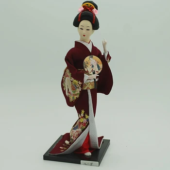 12inch Japāņu Kimono Geišas Kokeshi Lelli Rokdarbu Mājas Apdare, Vīna Sarkanām Drēbēm