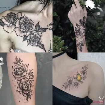 12pcs Ziedu Tetovējumu Uzlīmes, Roku, Krūšu Pagaidu Tetovējums Ūdensizturīgs Viltus Tetovējums
