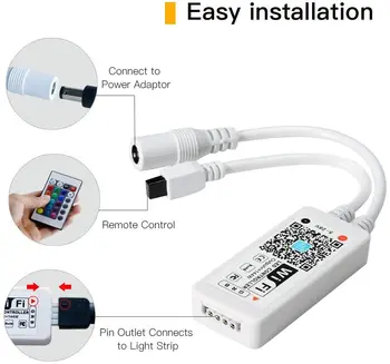 12V LED Lentes RGB Wifi SMD 2835 1M - 5M 10 M 15 M 20 M SetTape Diode ir RGB Led TV Strip Gaismas Wifi + Power IS APP Bezvadu Kontroles
