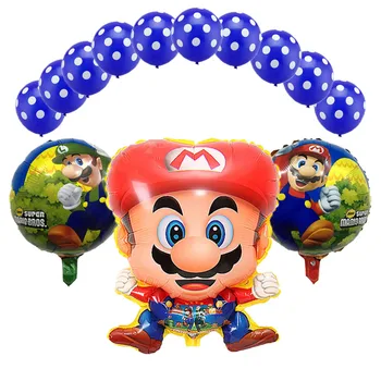 13pcs 60*45cm Super Mario Balonus Uzstādīt Dzimšanas dienas svinības 18 Collu Mario Bros Hēlija Globos 12inch Sarkanā, Zilā lateksa Apdare Piederumi