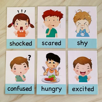 14Pcs Montessori Bērnu angļu valodas apmācības Kartes Karikatūra Garastāvokli, Emocijas Flash Karšu Bērnu Agrīnās Izglītības Rotaļlieta Atmiņas Spēle