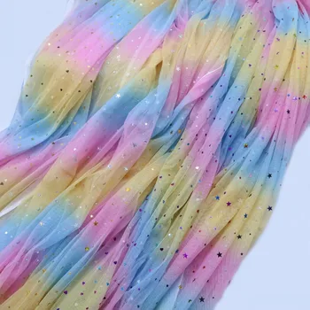 150cm Platums Karstā Rainbow Star Mīlestība Sequin Acs Auduma Krāsains Spīguļi, Organza Auduma DIY Kleitu uz Kāzu Puse, Apdares 1Meter