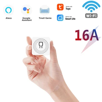16.A Mini Smart Wifi Slēdzis Balss Kontrolieris Nodrošina 2 Veidu Kontroles Mājas Automatizācijas Modulis Darbojas Ar Alexa, Google Home