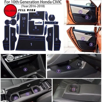 16pcs/set silikagela Automašīnas Durvis Groove Mat Honda 10. Paaudzes Civic Anti Slip Kausa Mat Pad Aizsargs, Interjera Aksesuāri