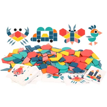180pcs Jigsaw Puzzle Tangram Bērnu 3D Bērnu Koka Celtniecības Bloki, Montessori Izglītības Rotaļlietas Bērniem Mācību Koka Rotaļlietas