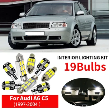 19pc Balts Canbus Auto LED Spuldzes Interjera Iepakojuma Komplektu Par 1997. - 2004. G Audi A6 C5 Avant Kartes Dome Durvju Tualetes spoguli, Lampas Gaismas