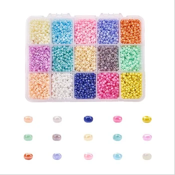 1Box 15 krāsu 3mm sajauc Mini Zaudēt krelles liekami glāzi rīsu lodītes diy rokām veidotas stikla pērles fāzēm rotaslietas, aksesuāri
