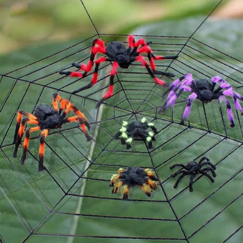 1gb/daudz Halloween Prop Šausmu Krāsains Melns Zirneklis Un Web Plīša Grūts Rotaļlietas Puses Ziņā Apdare
