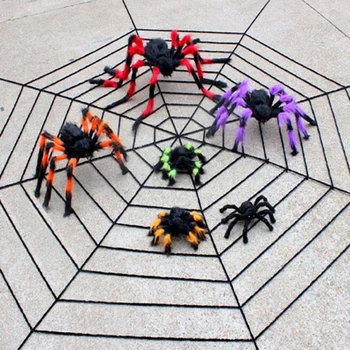 1gb/daudz Halloween Prop Šausmu Krāsains Melns Zirneklis Un Web Plīša Grūts Rotaļlietas Puses Ziņā Apdare