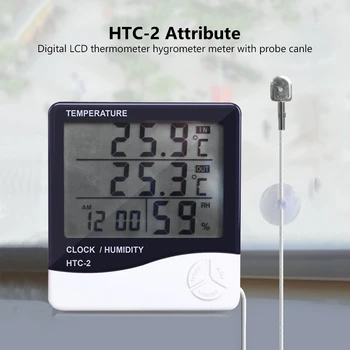 1gb LCD Digitālais Temperatūras un Mitruma Mērītāju, Mājas Iekštelpu Āra termometru, higrometru, Laika Stacija ar Pulksteni HTC-2