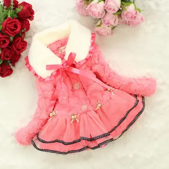 1PC Ziemas Baby Meitenes Ziedi Dot Loku, Mākslīgās Kažokādas Mēteļi Outwear Modes Bērniem ar garām Piedurknēm Rozā Plīša Topi Apģērbi Par 2-6T