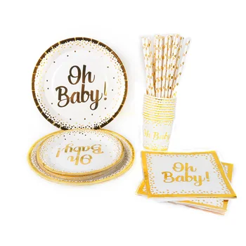 1set Zelta Ak Baby papīra loksnes kausa autiņu salmiņiem bērnu duša puse piederumi bērniem 1. dzimšanas dienas svinības apdare babyshower