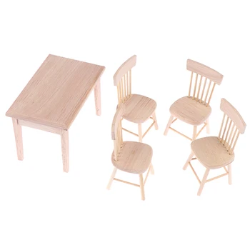 1Set ēdamgalda Krēsls Modelis 1:12 leļļu Namiņš Miniatūras Koka Mēbeles Rotaļlietu Komplekts Augstas Kvalitātes