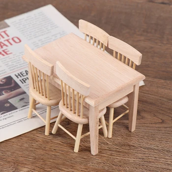 1Set ēdamgalda Krēsls Modelis 1:12 leļļu Namiņš Miniatūras Koka Mēbeles Rotaļlietu Komplekts Augstas Kvalitātes