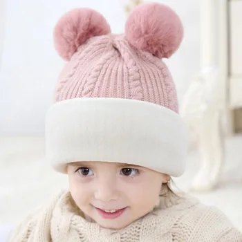 2-6 gadus vecā Ziemas cepure bērniem beanies divus Kažokādu hairball zēni Beanie Bērnu adīt cepures Aizsargāt sejas, kakla mazulis meitenes Earflap Vāciņi