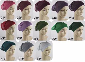 (20 gabali/lot) Musulmaņu Hijab Sunīti Klp Mirdzumu Saskaņā ar Šalli Spīguļi, Cauruļu Turban Cepures tīrtoņa Krāsu Iekšējo Caps QK013