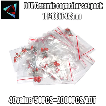 2000pcs/daudz Keramikas kondensatoru komplekts komplekts pack 1PF-100NF 40 vērtībām*50gab Elektronisko Komponentu Pakotnes kondensators Asorti paraugi