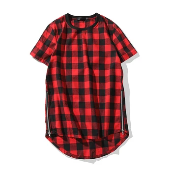 2018 Jauns Hip Hop T-krekls Modes Zīmola Black & Red Pleds T Krekli Vīriešu Vasaras Īsām Piedurknēm Loka hem pagarināts Lielajam Dizains