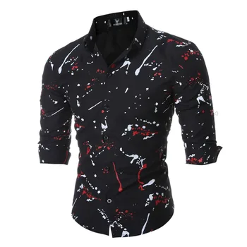 2018 Jaunu Modes Vīriešu Krekls ar garām Piedurknēm 3D Splash Tintes Drukas Vīriešu Krekli Cēloņu topi Savukārt Apkakle Plus Lieluma Kleitu Cilvēks Krekls