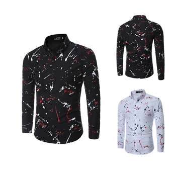 2018 Jaunu Modes Vīriešu Krekls ar garām Piedurknēm 3D Splash Tintes Drukas Vīriešu Krekli Cēloņu topi Savukārt Apkakle Plus Lieluma Kleitu Cilvēks Krekls
