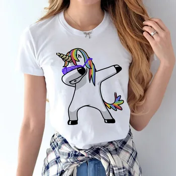 2018 jaunu unicorn T-krekli sieviešu T-krekls ar īsām piedurknēm T-krekls ar O-veida kakla krekls modes panda / mopsis kaķis karikatūra izdrukāt hip hop T