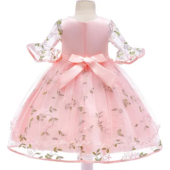 2018 Meitene Izlīdzināšanu Piedurknēm salds Kleita ar Izsmalcinātu Izšuvumu Ziedu Vīnogulāju Princese Kleita Bērnu fāzēm puķu bērnu Puses kleita