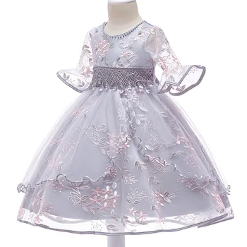 2018 Meitene Izlīdzināšanu Piedurknēm salds Kleita ar Izsmalcinātu Izšuvumu Ziedu Vīnogulāju Princese Kleita Bērnu fāzēm puķu bērnu Puses kleita