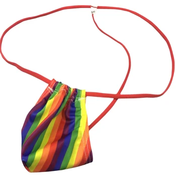 2018 Sexy geju Vīriešu apakšveļa G string maisiņš sandales pirnted mini maisiņš varavīksnes svītrainām drukāt māšele vīriešu siksnas jockstrap