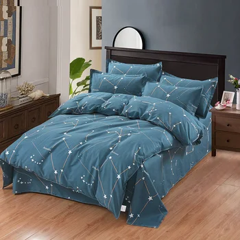 2018 Vienkārši balti zilās zvaigznes, kokvilnas gultasveļa gultas komplekti Dvīņu full Double Queen, king Size sega sedz, plakanas loksnes spilvendrānas