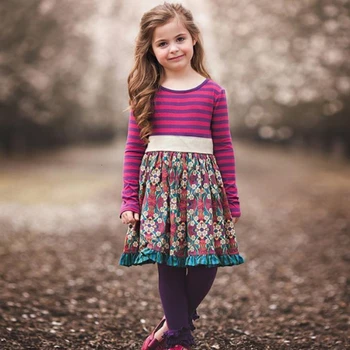 2019. gada Rudenī Jaunu Meiteņu Drēbes Kleita, Svītraina Ziedu Mazā Princese Kokvilnas Rožu Sarkana 3-12 Gadus Vecu Bērnu Apģērbs Meitenei