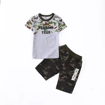 2019. gada Vasaras Zēnu Apģērbu Komplekti Toddler Lielie Bērni Bērniem Uzvalks RONDAKI SAVU Maskēšanās T-Krekli + Bikses